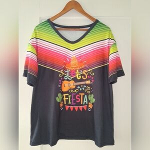 🎉 “Let’s Fiesta” Colorblock Graphic Top – XXL – Southwestern Stripes🌵